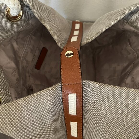 Michael Kors Canvas Leather Gold Hardware Nautical Inspired Handbag Satchel - Picture 7 of 14